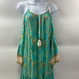 Floral Teal Dress with Tassel Detail size L